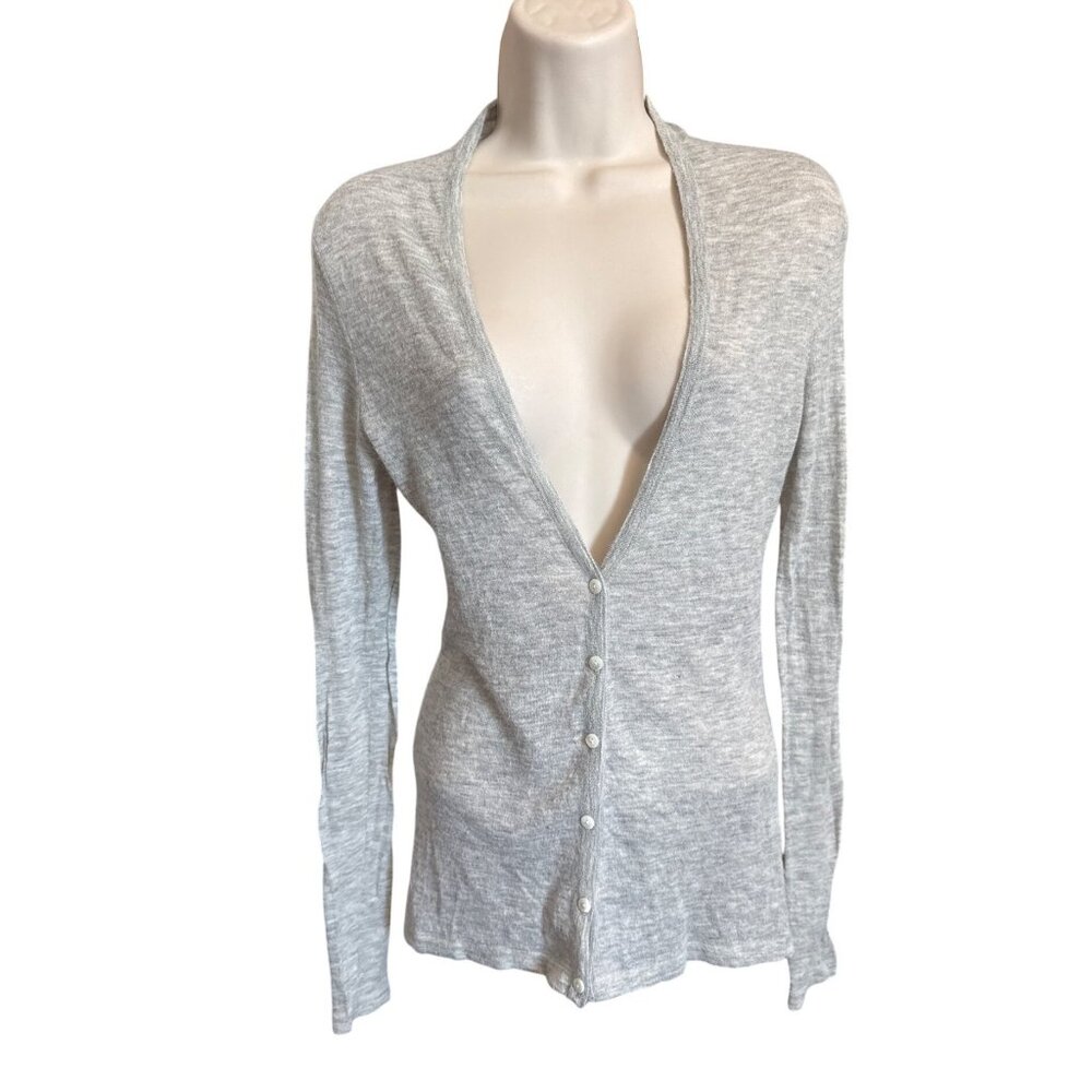 Banana Republic Alpaca Blend Cardigan Sweater Gray Italian Yarn Sz S Minimalist